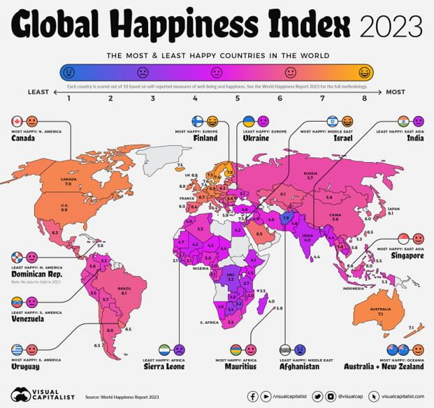 Infographic: “Mapped: The World&rsquo;s Happiest Countries in 2023 