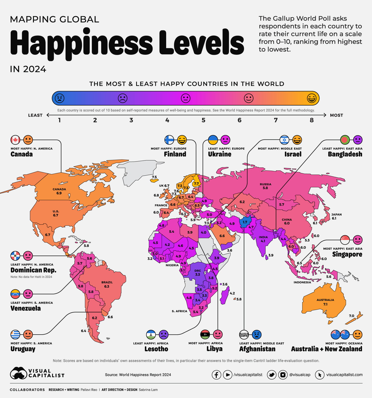 Infographic: “A Map of Global Happiness By Country in 2024”